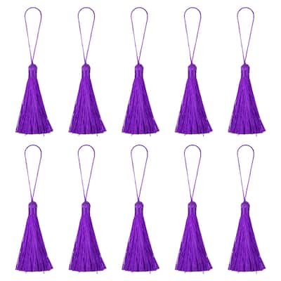 6.5" Silky Bookmark Tassels with Loop for DIY Craft Accessory, 20Pcs Purple