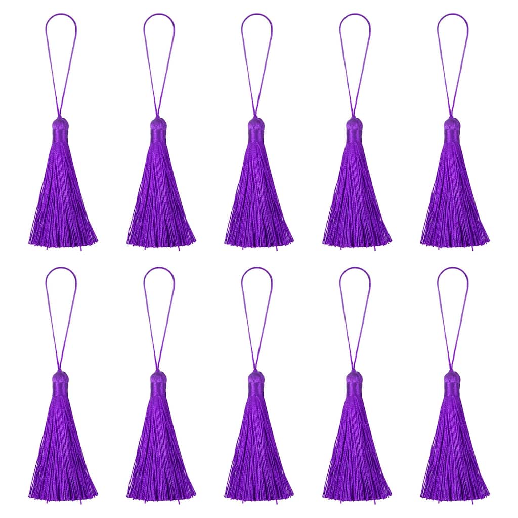 6.5" Silky Bookmark Tassels with Loop for DIY Craft Accessory, 20Pcs Purple