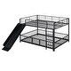 preview thumbnail 14 of 18, Full over Full Size Metal Bunk Bed with Slide and Guardrails,,Industrial Minimalist Metal Bed-Black