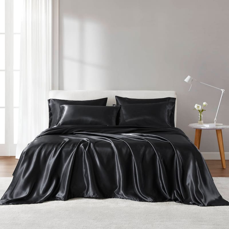 Madison Park Essentials Satin Luxury 6 PC Sheet Set - Queen - Black