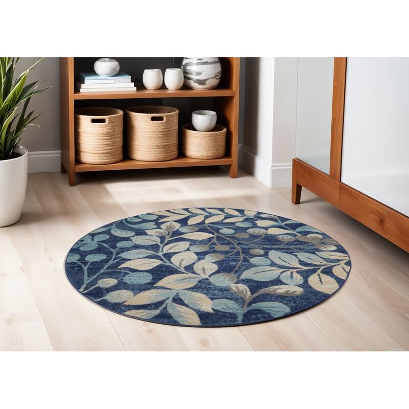 Gubig Power Loomed Geometric Stain Resistant Area Rug By HomeRoots - 63' X '63' X '0.5 - 63' X '63' X '0.5 - Cream/Onyx - Round