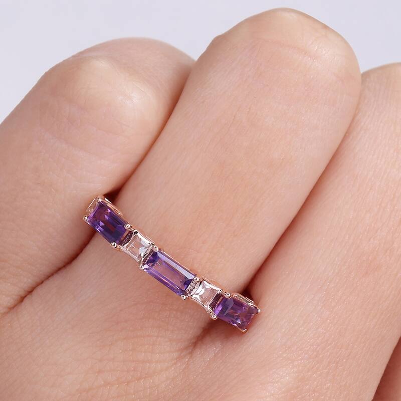 Miadora 10k Rose Gold Baguette & Square Amethyst & White Topaz Stackable Eternity Wedding Band Ring