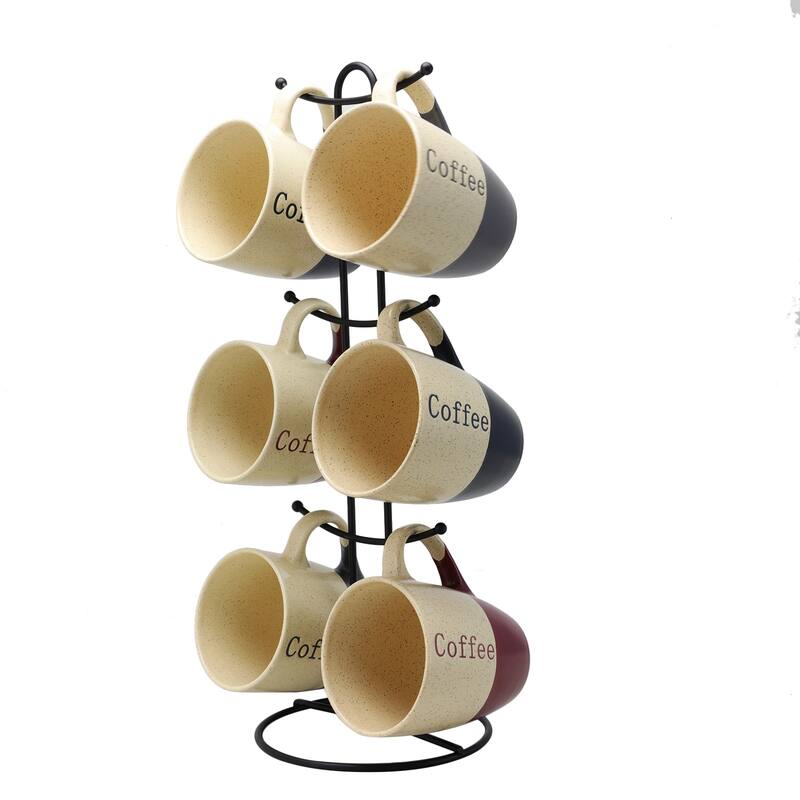 Elama Two Tone Speckled 6-Piece 12oz Mug Set with Stand in Misc Colors