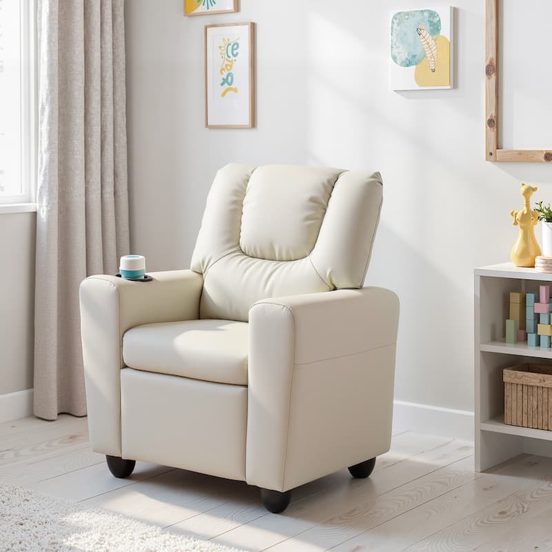Costway Kids Recliner Chair with Cup Holder & Side Pocket Adjustable - Beige