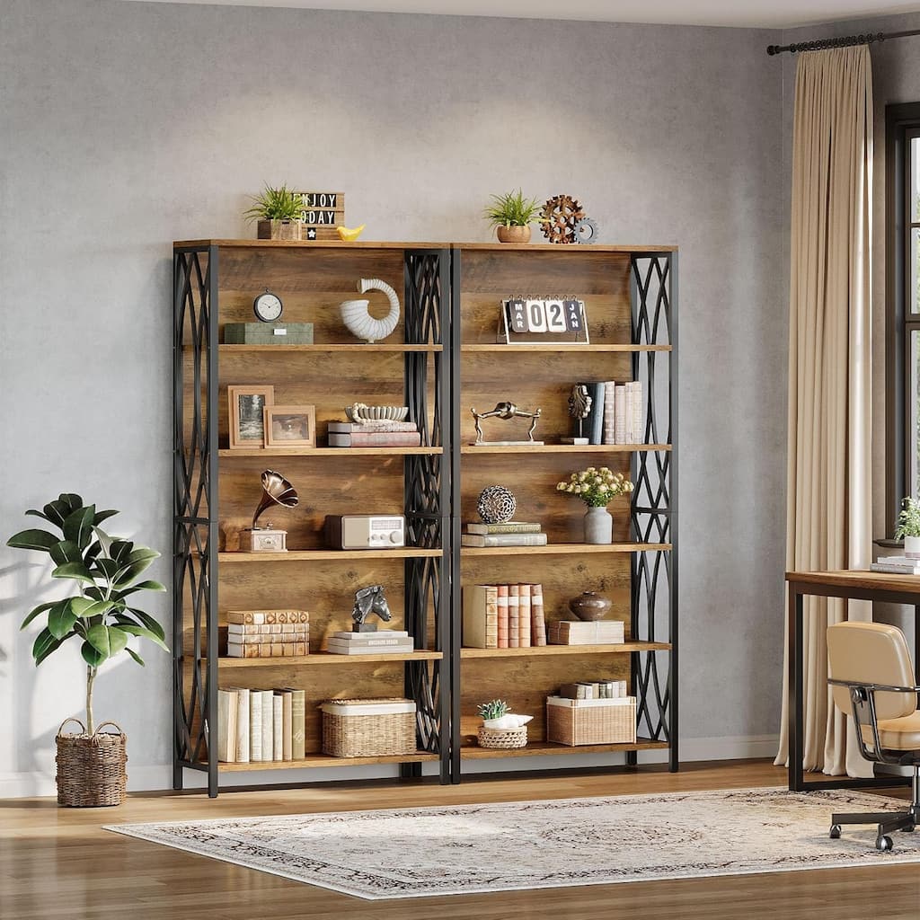 70.87" Tall Bookshelf, 6-Tier Industrial Freestanding Bookcase with Metal Frame - 31.49" W x 11.02" D x 70.87" H