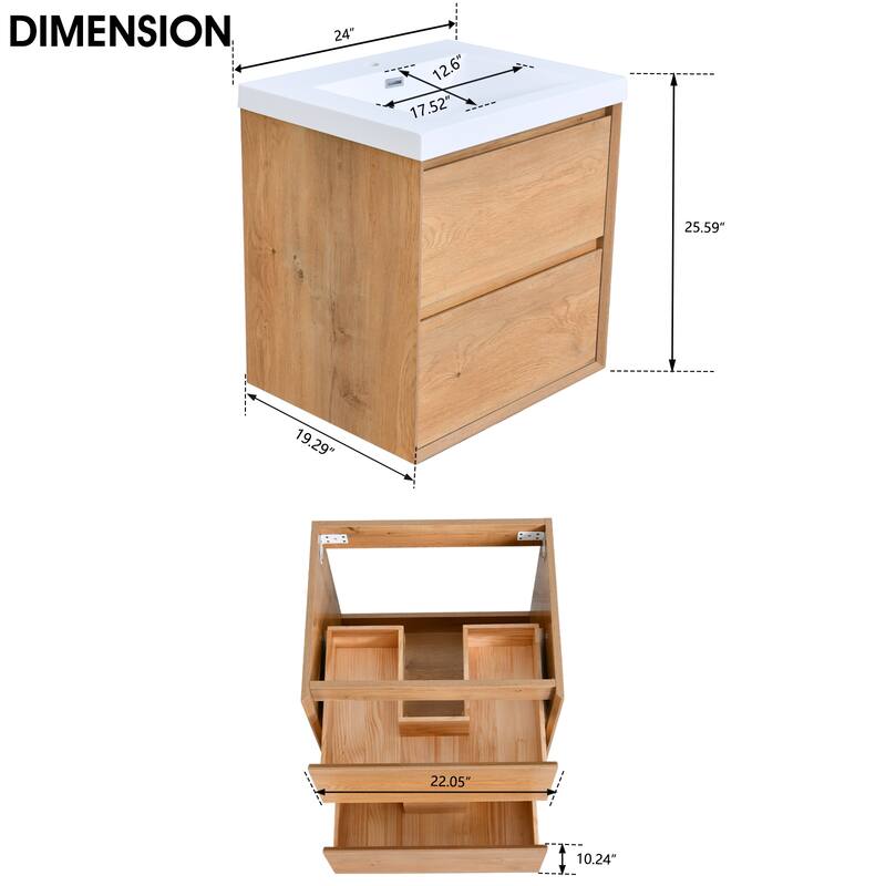 Prismella 24" 30'' Wall Mounted Bathroom Vanity with Top, Floating Cabinet Sink Combo