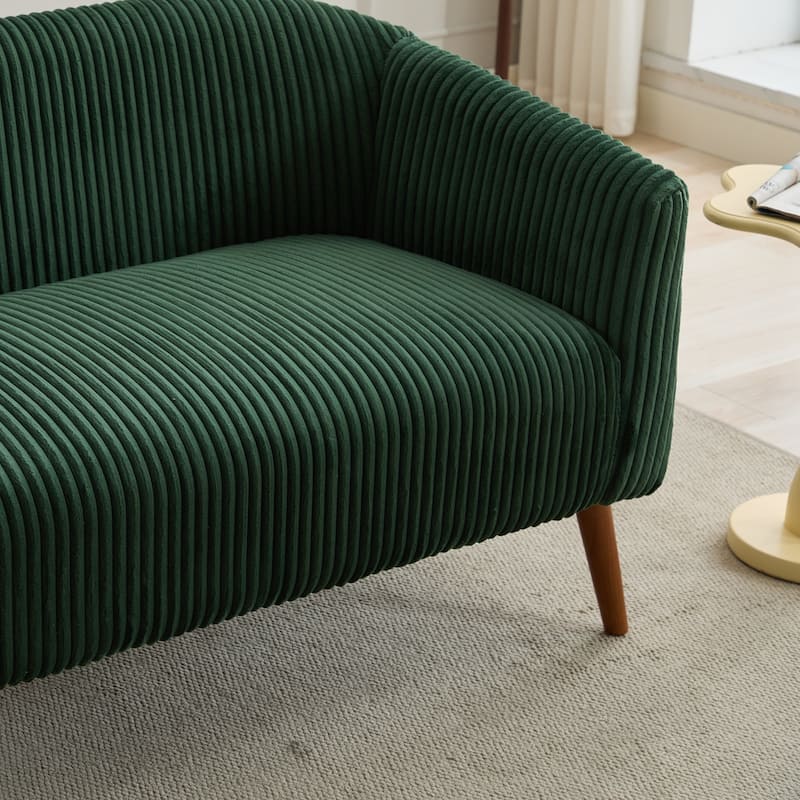 50.78" Modern Loveseat Couch Sofa, Corduroy Fabric Upholstered 2-Seat Sofa, Loveseat with Wooden Walnut Legs