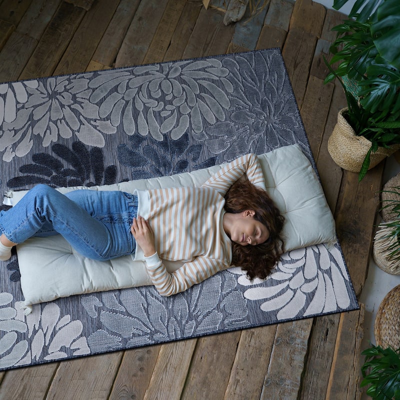 VILLADECOR Floral Indoor Outdoor Area Rug Low High Pile Rugs For Patio