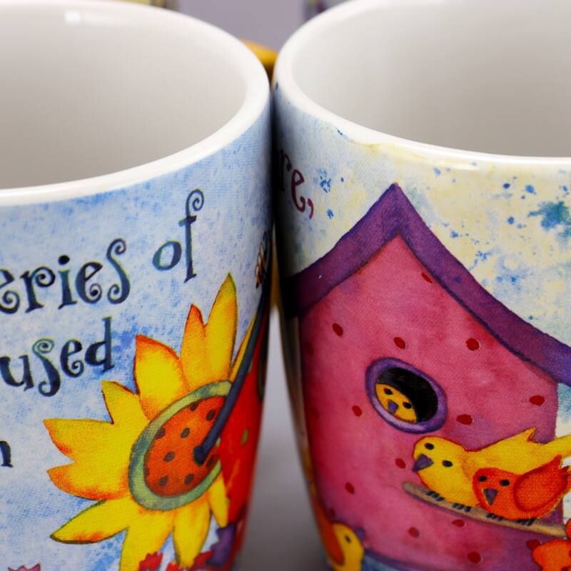 Gibson Birdhouse Floral 18 oz Cup, 4 Assorted Designs