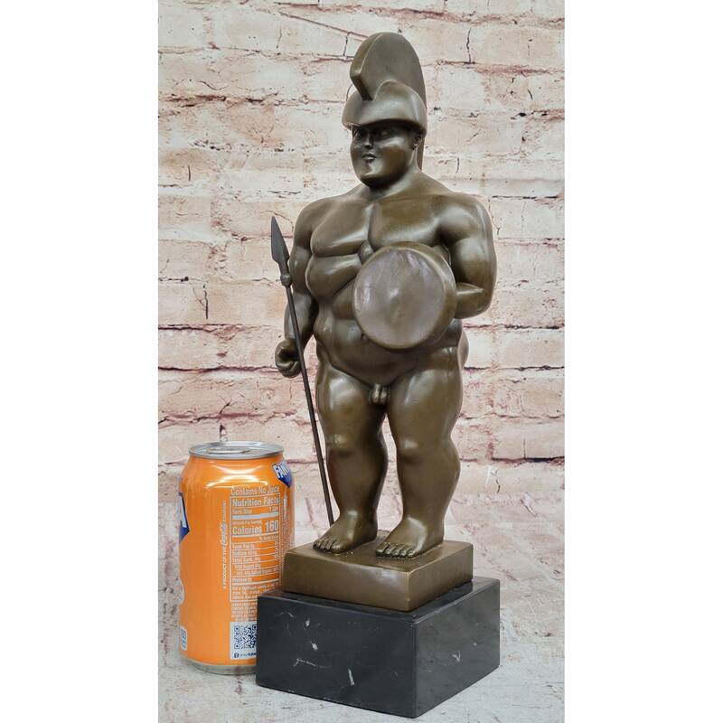 Hot Cast Botero Reproduction Roman Soldier Bronze Sculpture Marble Base Figurine