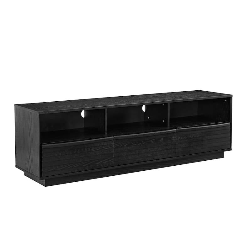 Roomfitters 63" Mid Century Modern TV Stand, Solid Wood Farmhouse Entertainment Console, Louver Doors & Outlet Holes