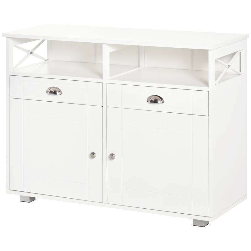 Sideboard Buffet Cabinet, Coffee Bar Cabinet, Kitchen Cabinet with Storage Drawers, Large Tabletop and Crossbar Side Design