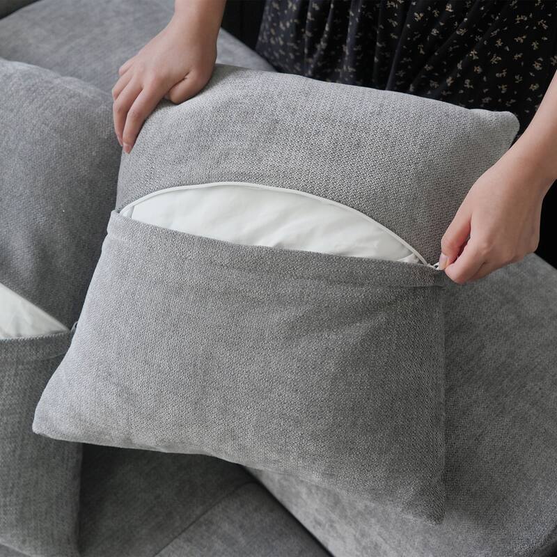119.27" Linen Modular Sofa Chaise Sectional Sofa with Pillows, Ottoman