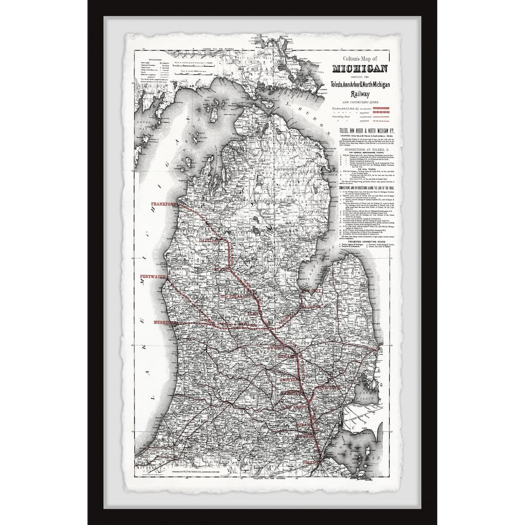 'Vintage Michigan Map II' Framed Painting Print
