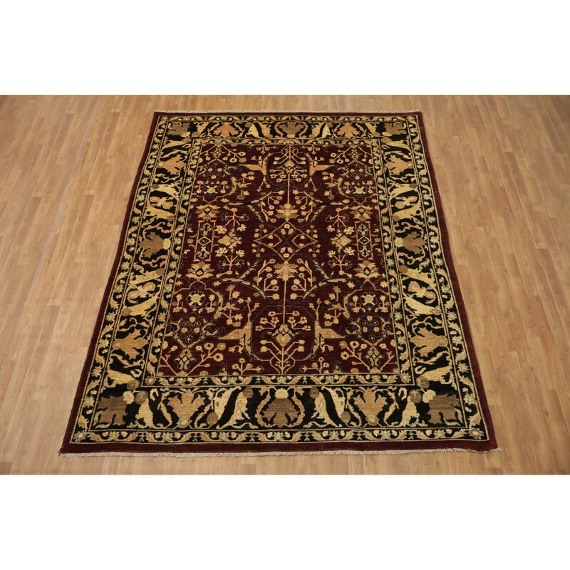 Hand Knotted Oriental 100% Wool Carpet Traditional All-Over Red Ziegler Area Rug - 9' 7'' X 7' 10''