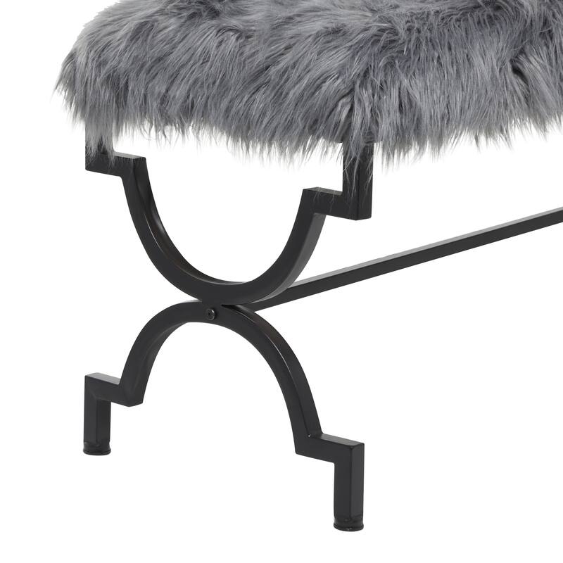 Grey or White Gold Metal Frame Plush Fabric Glam Vanity Bench Stool