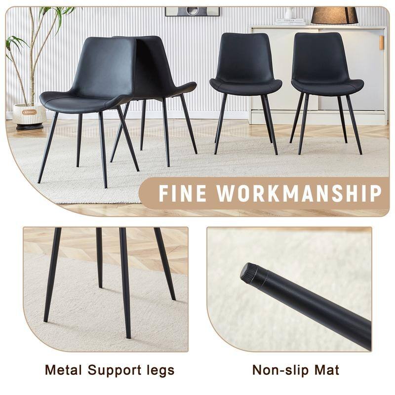 Modern 9-Piece Wood & Black Dining Table Set with Storage and 8 PU Leather Chairs