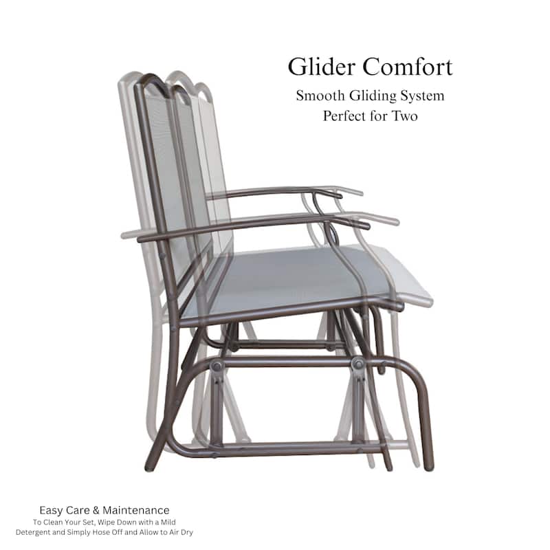 Kaycey 2-Person Brown Metal Outdoor Loveseat Glider with Mix Tan Sling - N/A