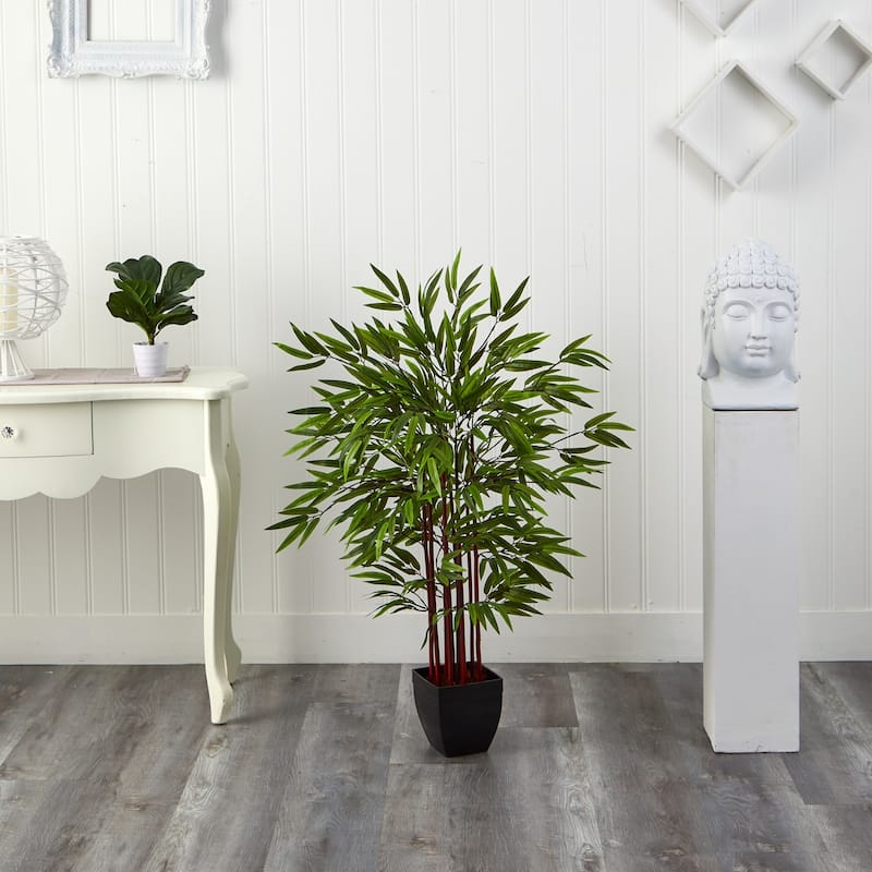 Bamboo Silk Tree 4ft Indoor - Elegant Artificial Plant with Planter for Home Office Decor - 4ft.
