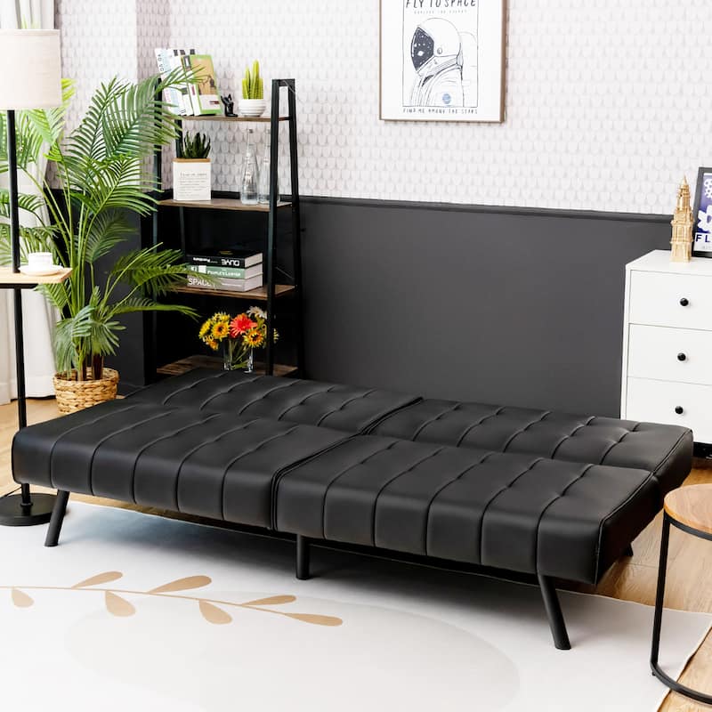 Costway Futon Sofa Bed PU Leather Convertible Folding Couch Sleeper - 70'' x 33.5'' x 32.5''
