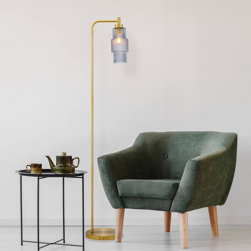 Yolanda River of Goods Glass and Metal Pillar Shade Floor Lamp