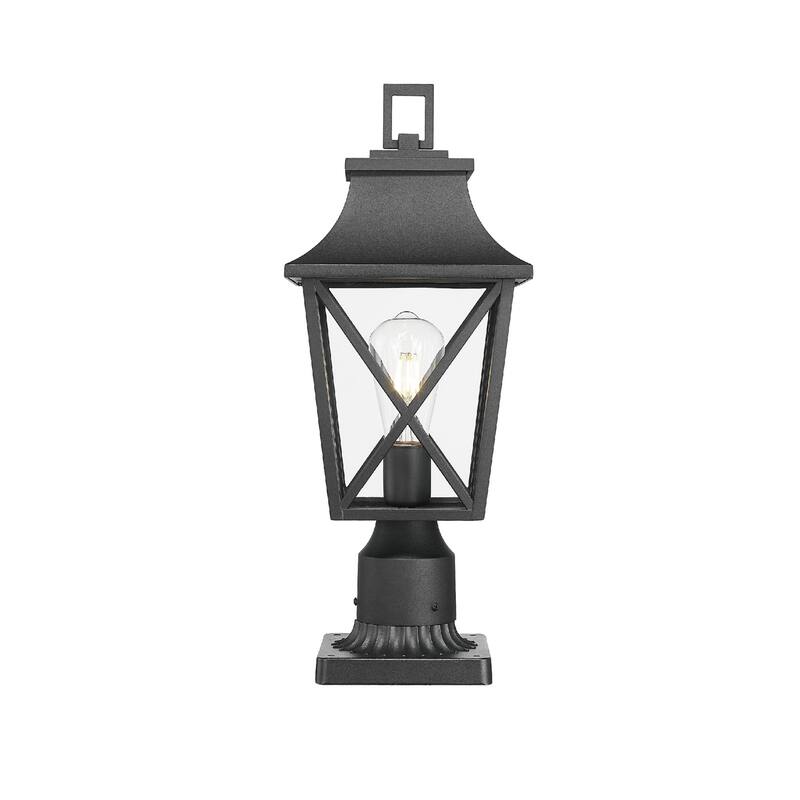 Modern Black Outdoor Post Light Fixture with Pier Mount Base, Outdoor Column Lamp Post Lantern with Glass