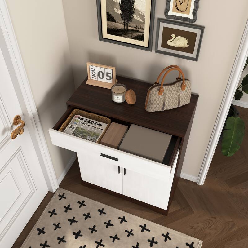 Freestanding Wooden Shoe Rack Storage Cabinet with Adjustable Shelves, Drawer and 4 Tiers, for Mudroom, Porch and Hallway