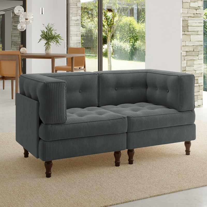 Oversized Sofa Corduroy Tufted Modular Sectional Set - Grey-2 peice - Symmetrical