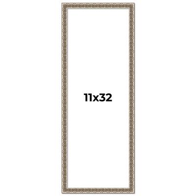 11x32 Frame Silver Versailles Ornate Solid Wood Picture Frame | 1 Inch