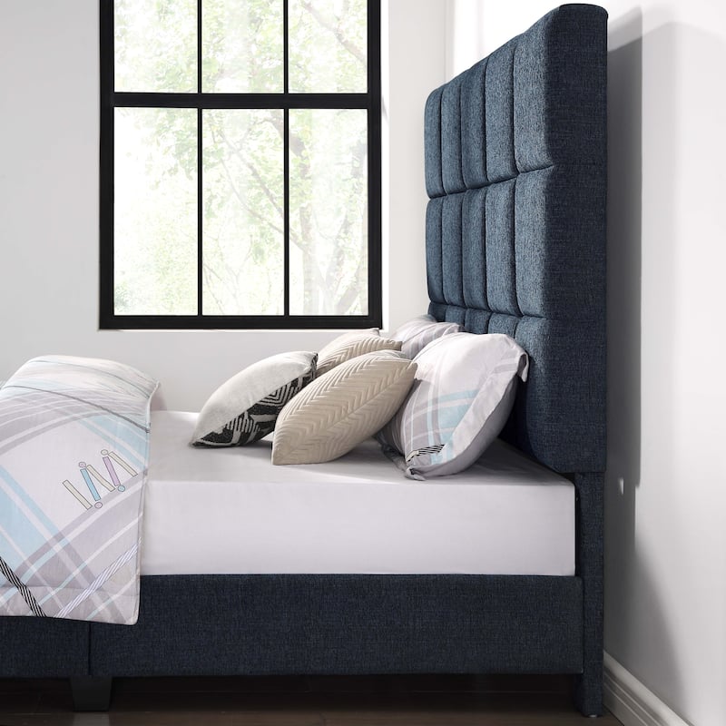Bridgevine Home Tall Denim Navy Blue Square Headboard Upholstered Platform Bed