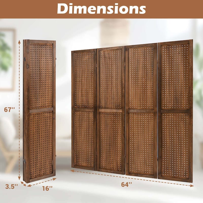 Costway 4/6 Panel Pegboard Display with 360° Metal Hinges Solid Wood