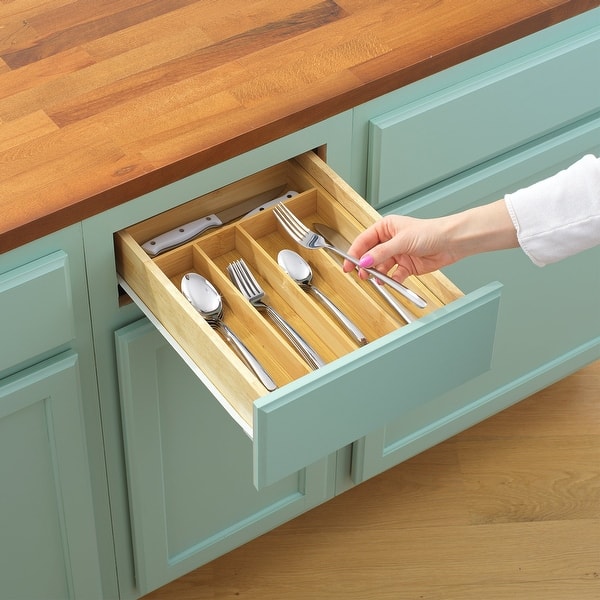 JoyJolt 5 Slot Bamboo Flatware Organizer - bamboo