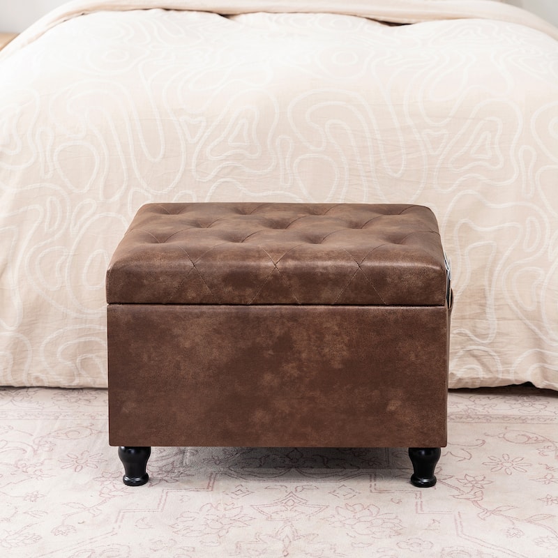 Adeco Linen Fabric Storage Ottoman for Living Room Bedroom
