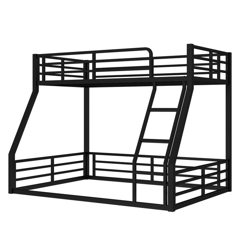Metal Bunk Bed, Twin XL over Queen Floor Bunk Bed Frame, Heavy-Duty Bunk Bed for Kids, Teens, Adults, Noise-reduced Design