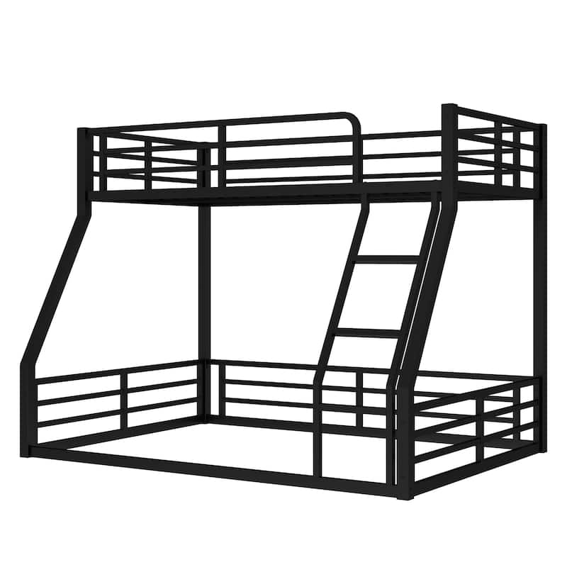 Metal Twin XL over Queen Floor Bunk Bed Frame with Noise-Reduced Design