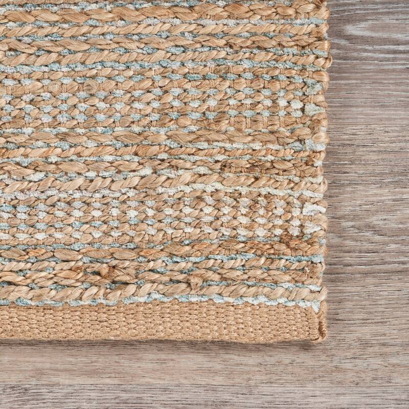 Sevita Organic Jute Interwoven Area Rug, Natural and Spa Blue - 2'0" x 3'0"