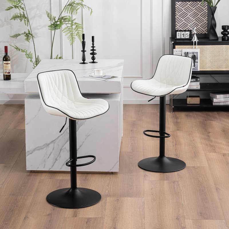 Adjustable Bar Stools Set of 2, Faux Leather Swivel Bar Chairs