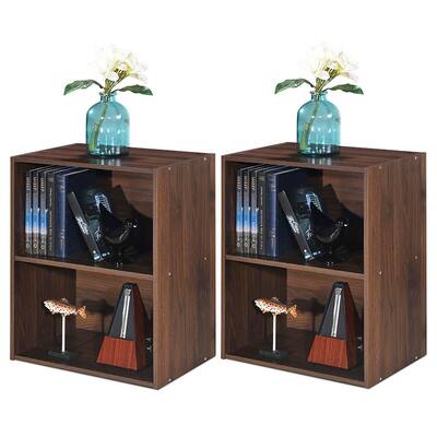 Gymax 2PCS 2 Tier Open Shelf Night Stand End Table Sofa Side Storage - 17''x11.5''x21.5''