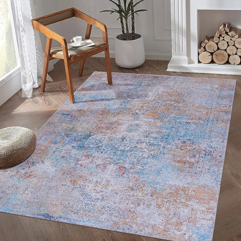 9x12 Area Rugs Machine Washable Rugs Living Room Rugs for Bedroom Laundry Room Kitchen Non Slip Carpet Abstract Soft - Yellow