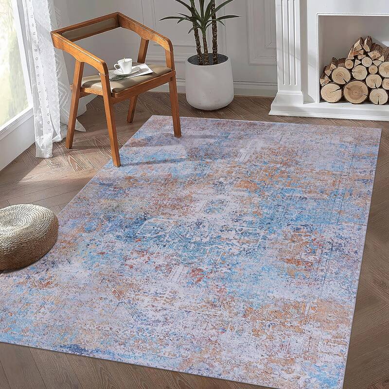 MAVAL Yellow Washable Non-Shedding Area Rug