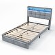 preview thumbnail 3 of 21, Full Size Upholstered Bed Frame with LED Lights and Charging Ports, Storage Headboard with Shelves
