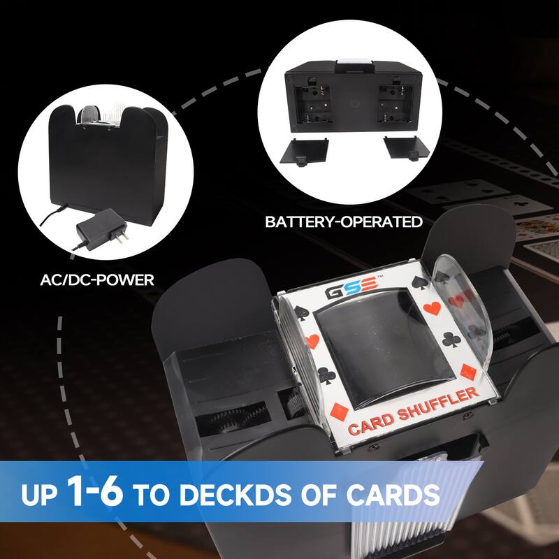GSE™ 6-Deck Casino Automatic Card Shuffler, AC/DC-Power/Battery-Operated Electric Shuffler Machine for Card Games