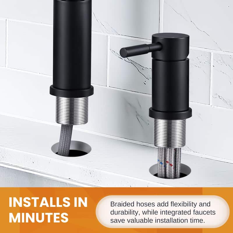 WOWOW Single Handle Pull Down Kitchen Faucet with Soap Dispenser