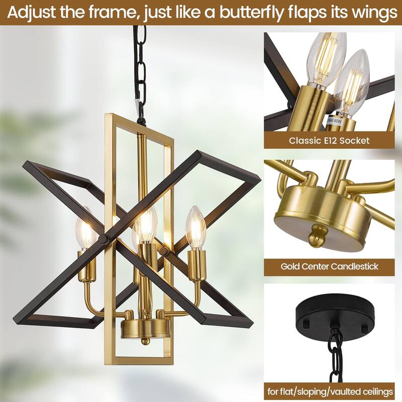 4-Light Industrial Farmhouse Rotation Rectangle Chandelier 27-Inch - N/A