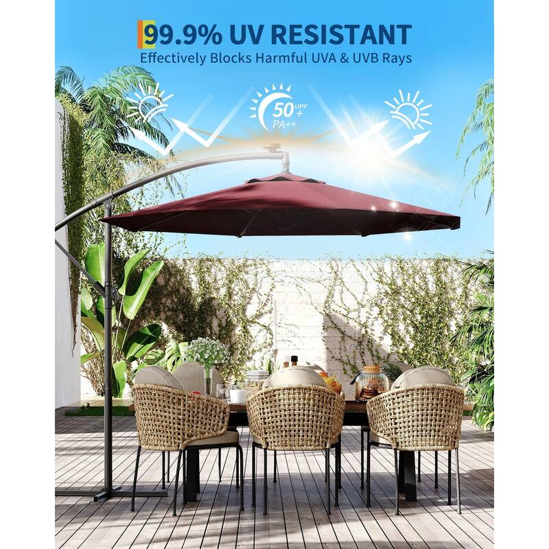 Coromose 10FT Hanging Cantilever Umbrella, 8 Ribs, 360 Rotating Base