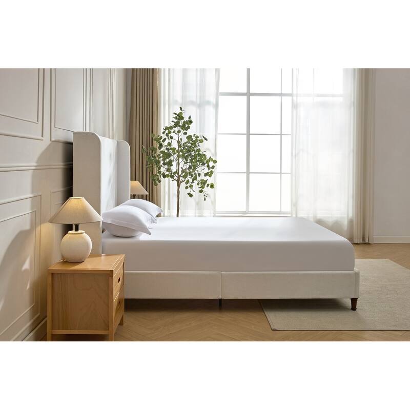 Elegant Upholstered Bed with Wingbacks and No Box Spring for Relaxing