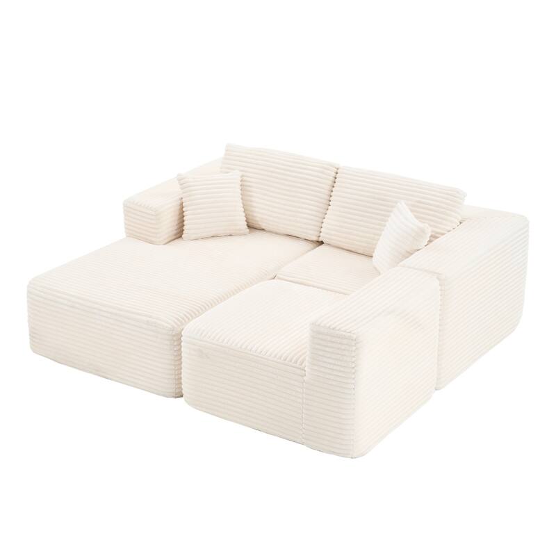 Dovelina Convertible Plush Corduroy Foam-Filled Sleeper Sofa Chaise for Living Room