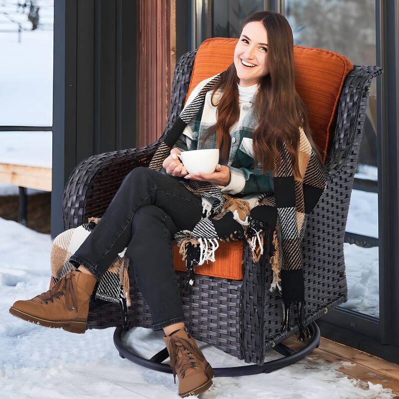 OVIOS 9-piece Patio Wicker Swivel Rocking Chair Set With Fire Pit