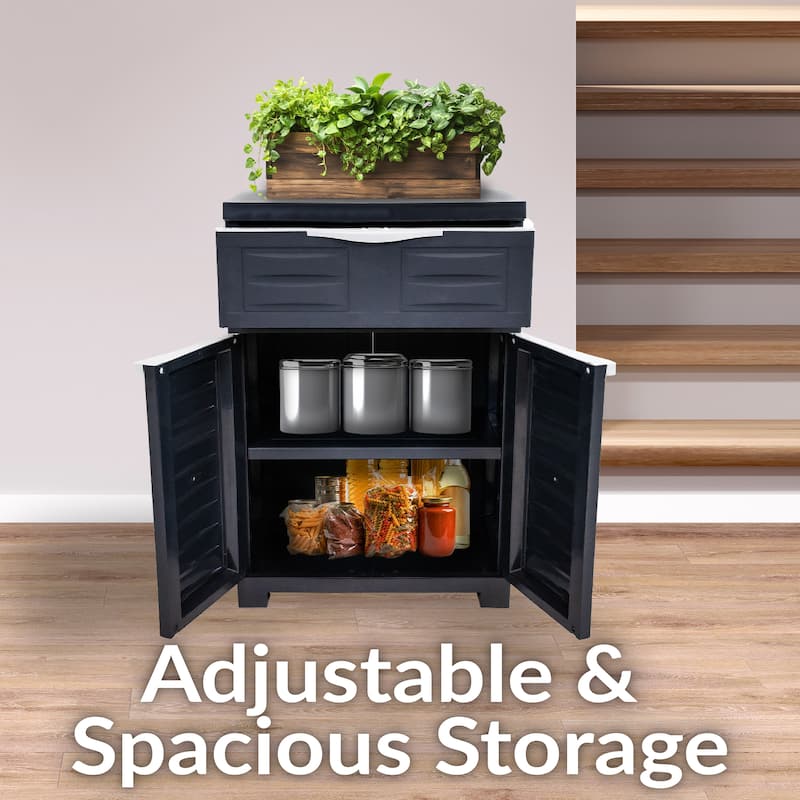 Plastic Storage Cabinet with Adjustable Shelf and Drawer