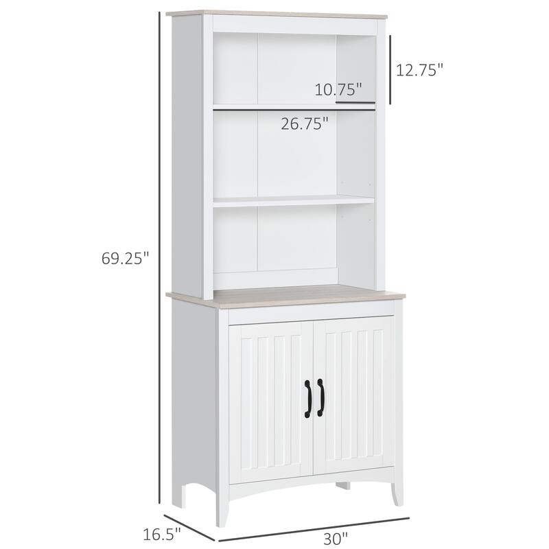 HOMCOM 70" Kitchen Buffet Hutch with 3-Tier Shelving, Freestanding Storage Pantry Cabinet w/ Adjustable Shelves and Countertop